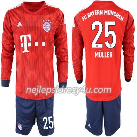 Fotbalový Dres FC Bayern Mnichov Müller 25 Dětské Domácí 2018/19 Dlouhý Rukáv